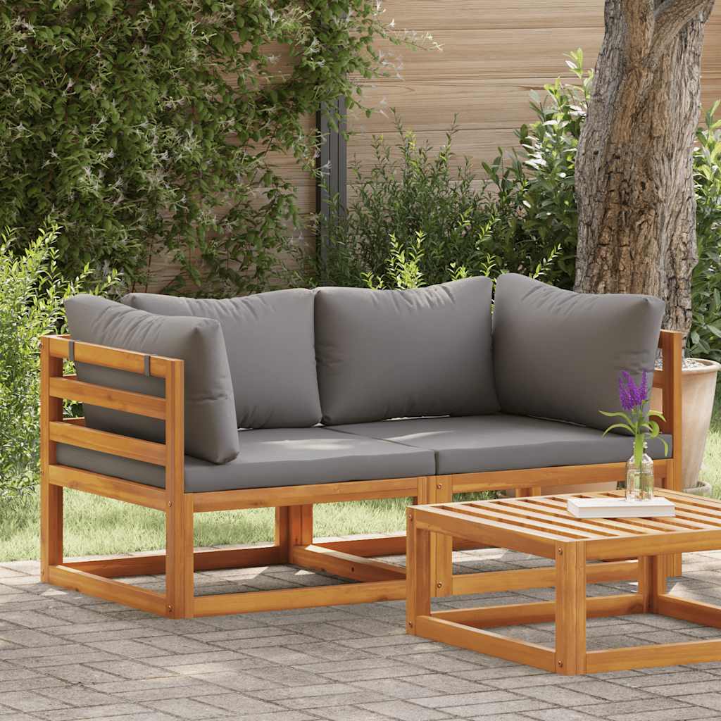 Corner Sofa Dark Grey Solid Acacia Wood Modular Corner Sofa