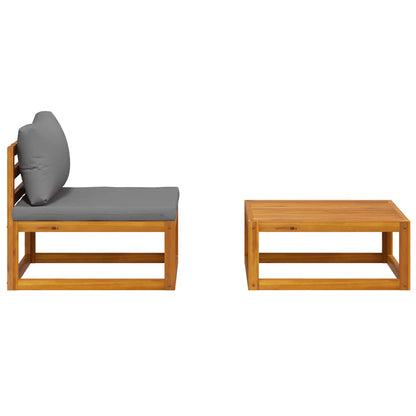 Wooden Sofa Set Dark Grey Solid acacia wood, 100% polyester