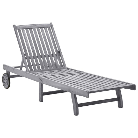 Sunlounger Grey wash Solid Acacia wood Standard Height-Adjustable