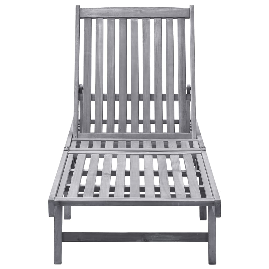 Sunlounger Grey wash Solid Acacia wood Standard Height-Adjustable