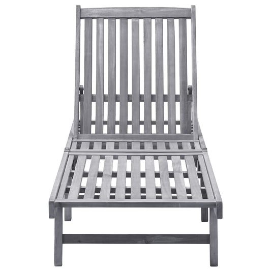 Sunlounger Grey wash Solid Acacia wood Standard Height-Adjustable
