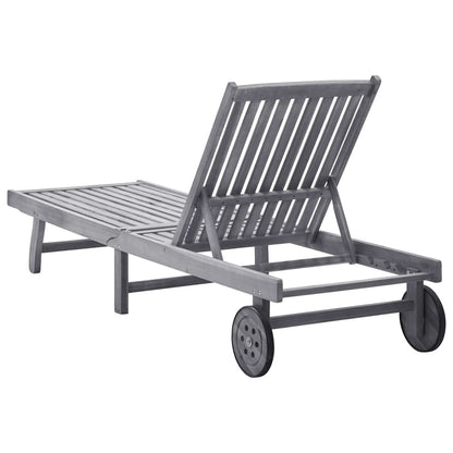 Sunlounger Grey wash Solid Acacia wood Standard Height-Adjustable