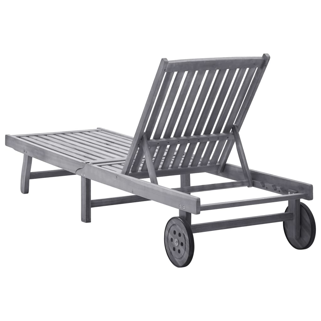 Sunlounger Grey wash Solid Acacia wood Standard Height-Adjustable