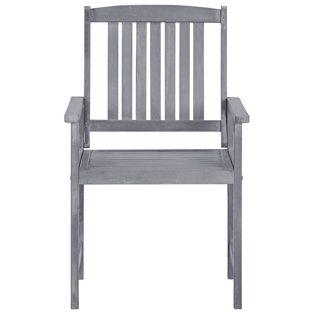 Garden Chair Set of 4 Grey Solid Acacia wood Standard Durable