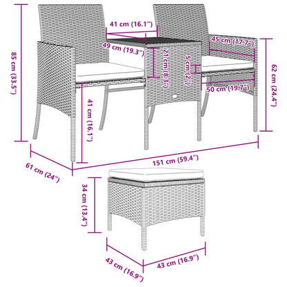 Patio Sofa Set Grey PE rattan 2 Seater Removable Covers