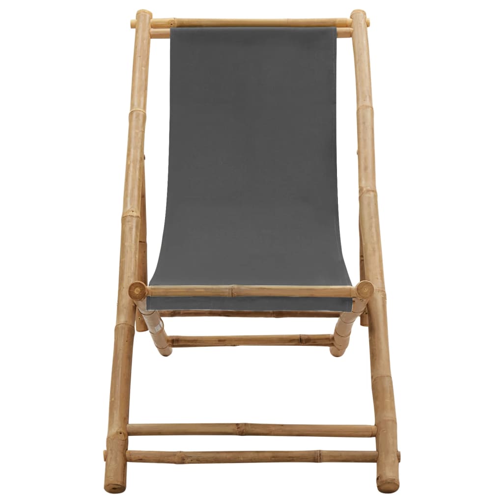 Deck Chair Dark Grey Bamboo and Canvas (100% Polyester) Standard