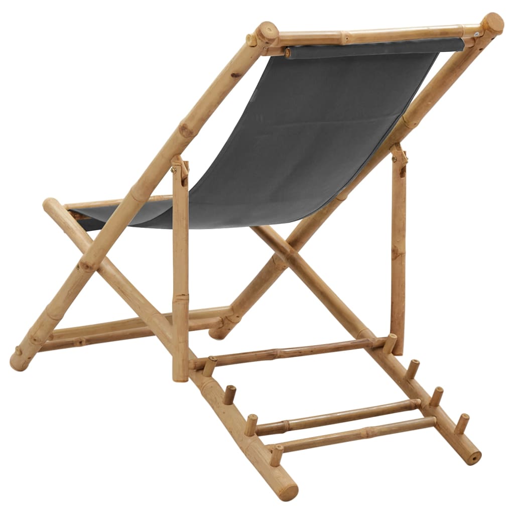Deck Chair Dark Grey Bamboo and Canvas (100% Polyester) Standard