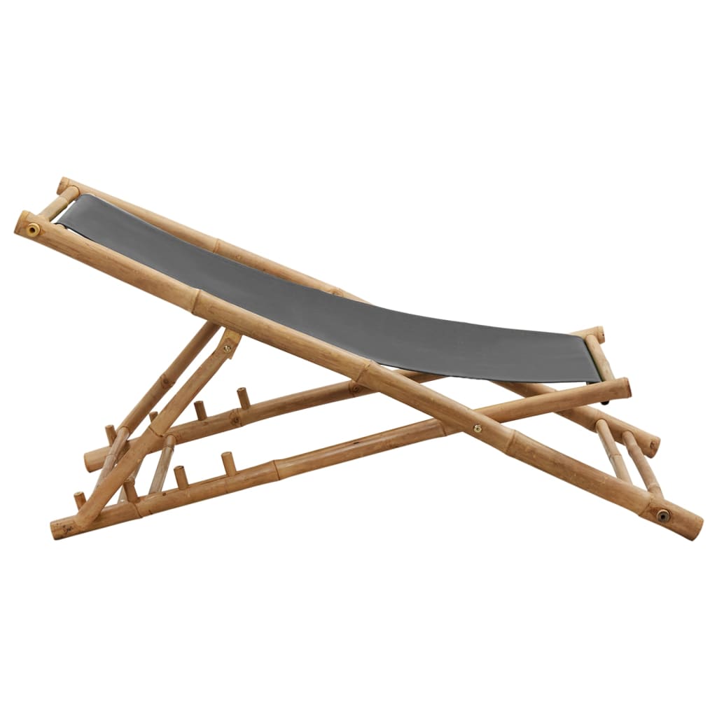 Deck Chair Dark Grey Bamboo and Canvas (100% Polyester) Standard