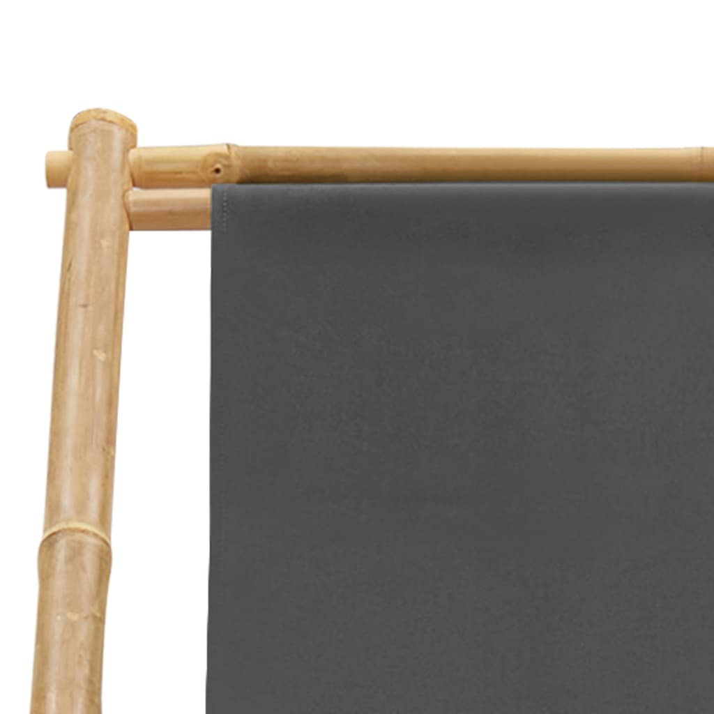 Deck Chair Dark Grey Bamboo and Canvas (100% Polyester) Standard
