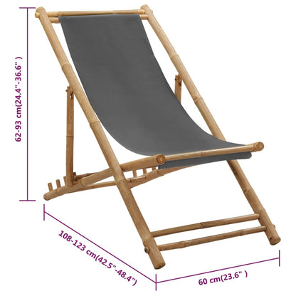 Deck Chair Dark Grey Bamboo and Canvas (100% Polyester) Standard