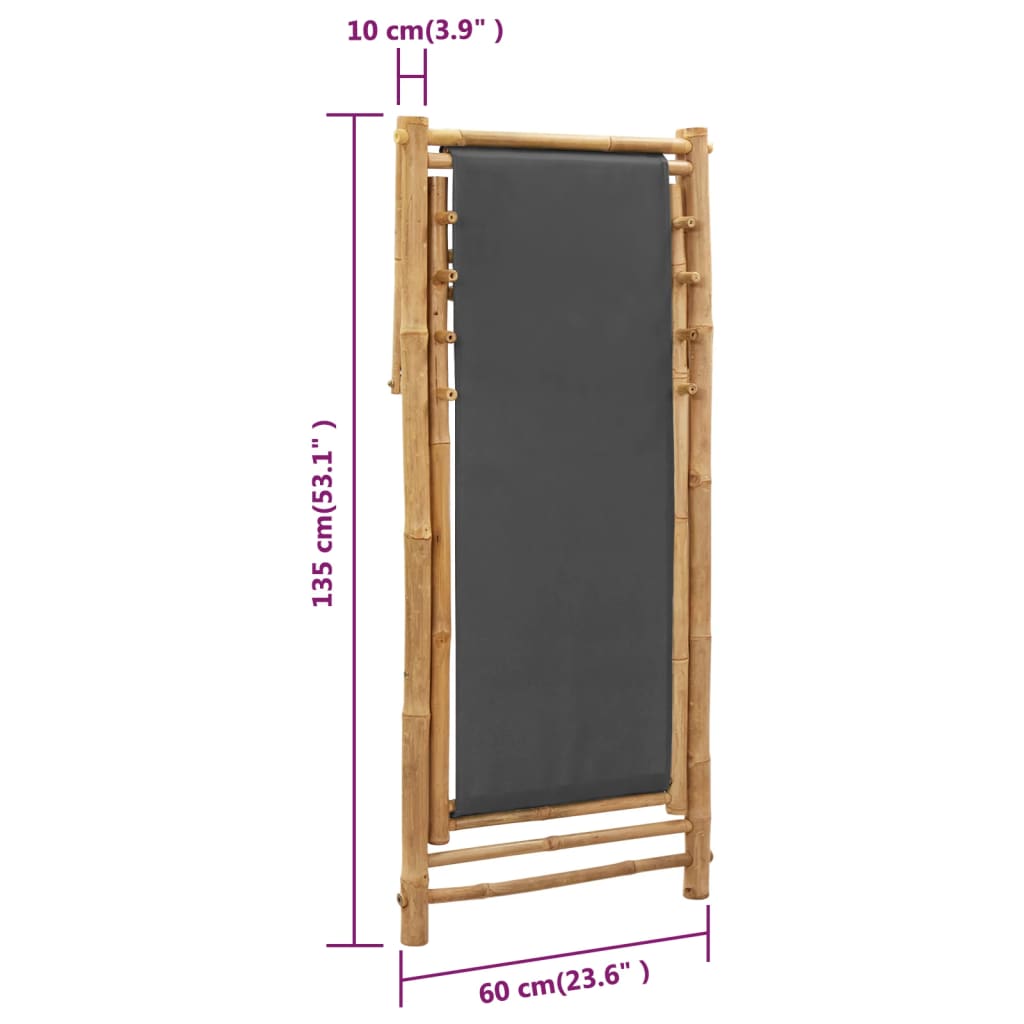 Deck Chair Dark Grey Bamboo and Canvas (100% Polyester) Standard