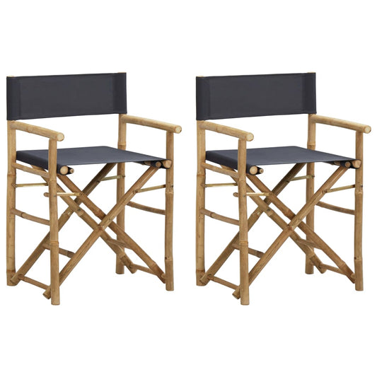 Director's Chair Set of 2 Dark Grey Bamboo, Polyester Standard