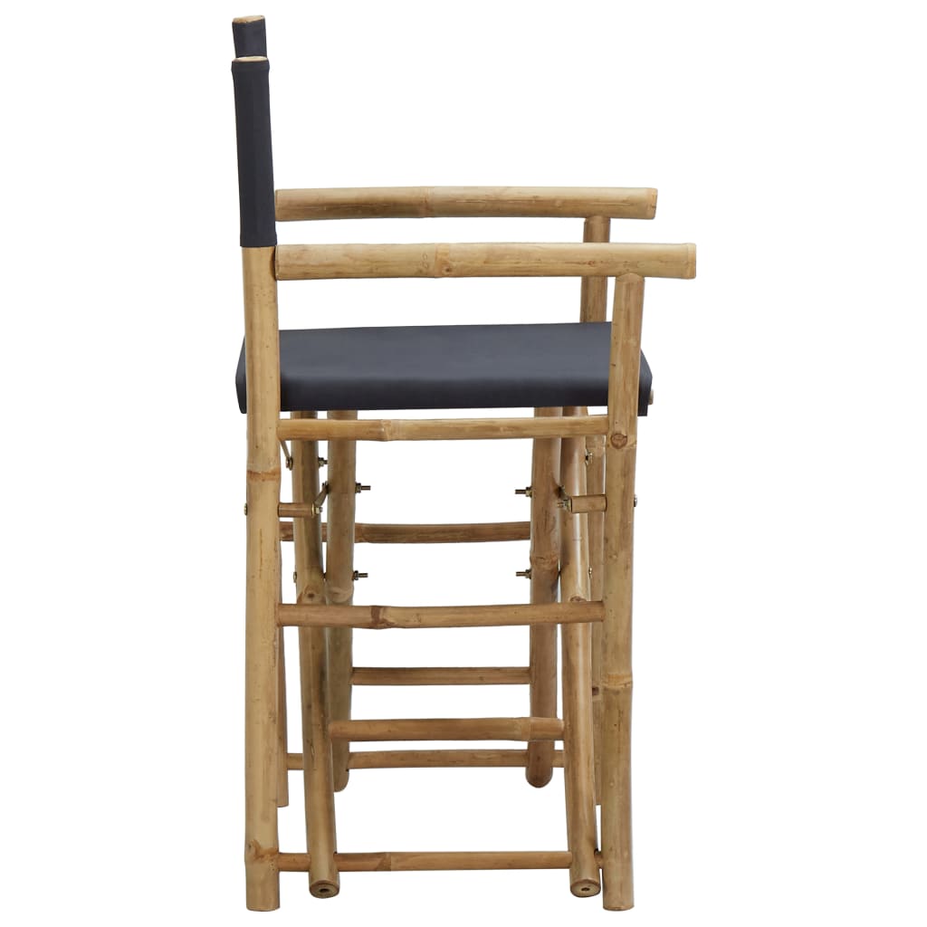 Director's Chair Set of 2 Dark Grey Bamboo, Polyester Standard