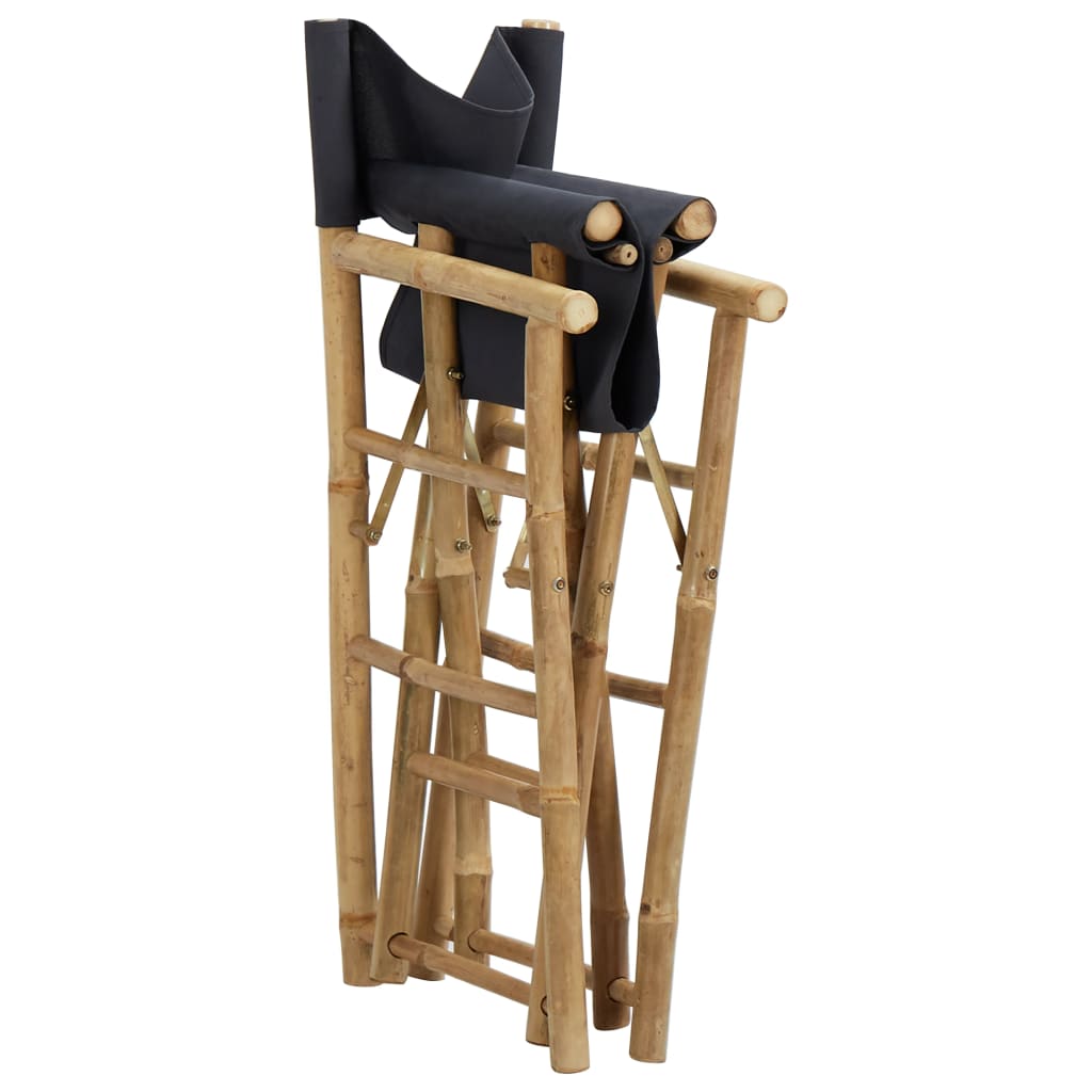 Director's Chair Set of 2 Dark Grey Bamboo, Polyester Standard