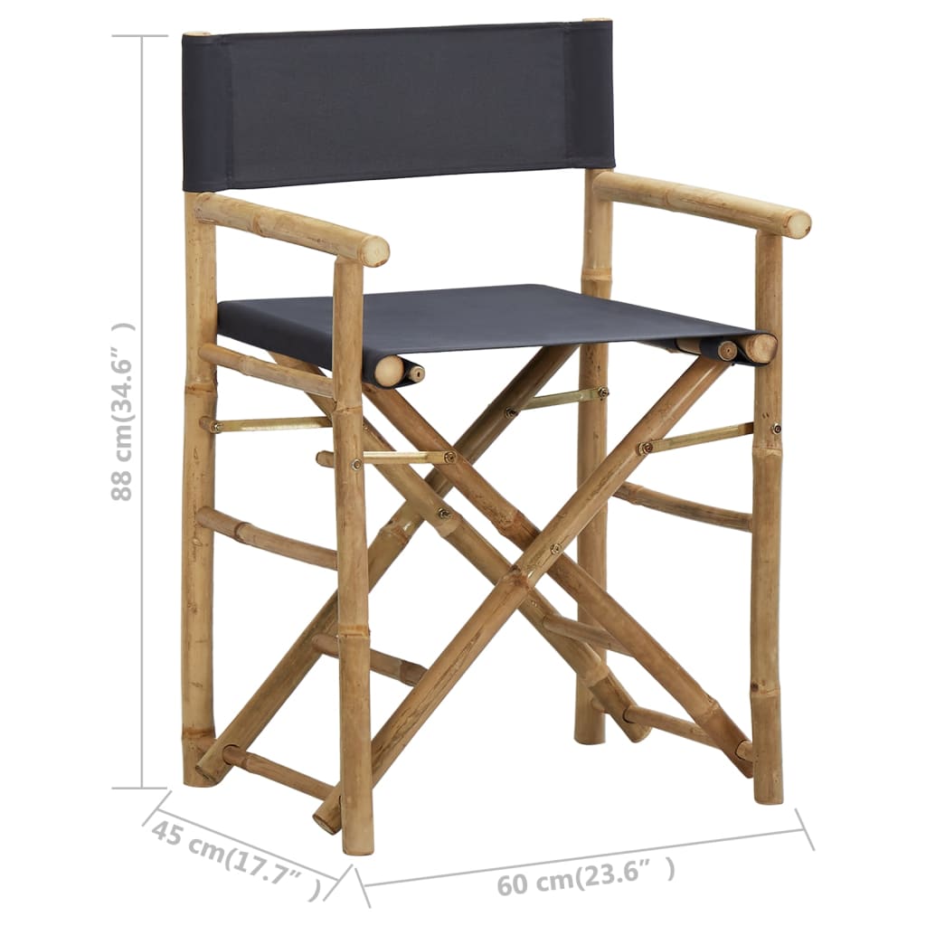 Director's Chair Set of 2 Dark Grey Bamboo, Polyester Standard