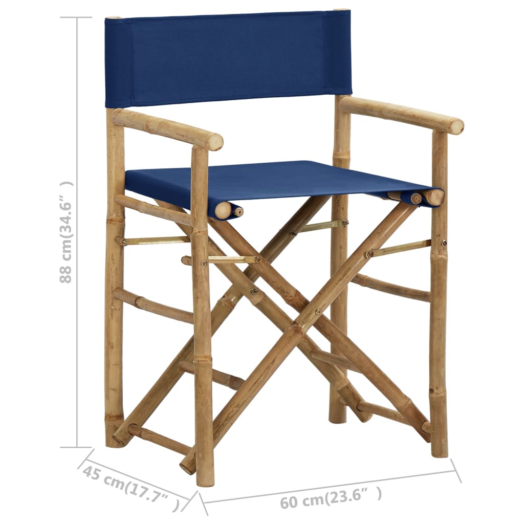 Director's Chair Set of 2 Blue Bamboo Standard Foldable