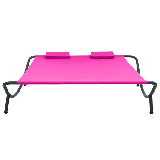 Lounge Bed Pink Oxford fabric, Powder-Coated Steel Double
