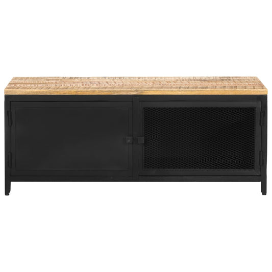 Coffee Table Black, Natural Wood Solid Mango Wood, Powder-Coated Iron