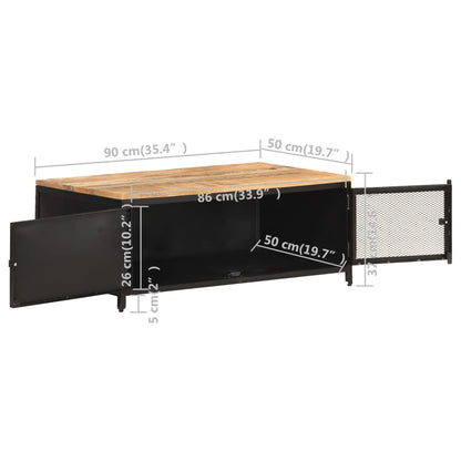 Coffee Table Black, Natural Wood Solid Mango Wood, Powder-Coated Iron