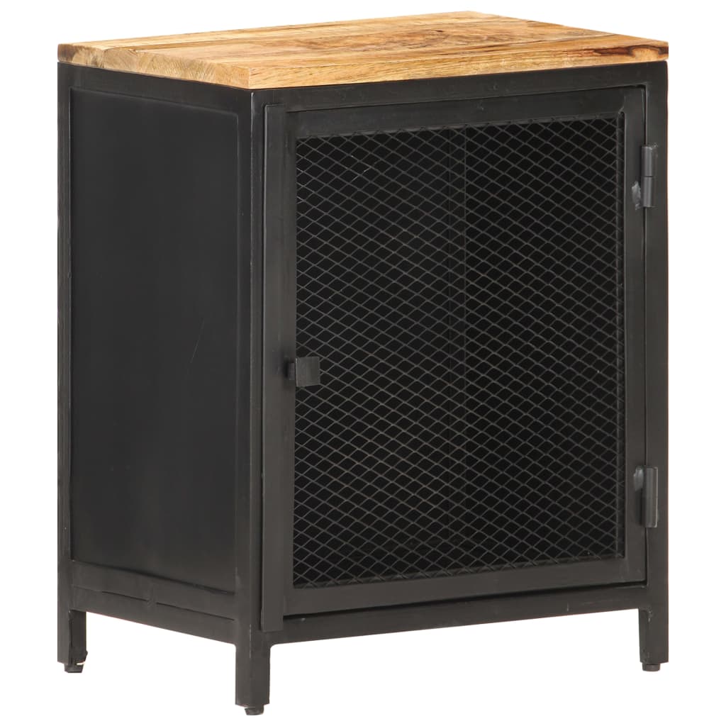 Bedside Cabinet Black Solid rough mango wood, powder-coated iron
