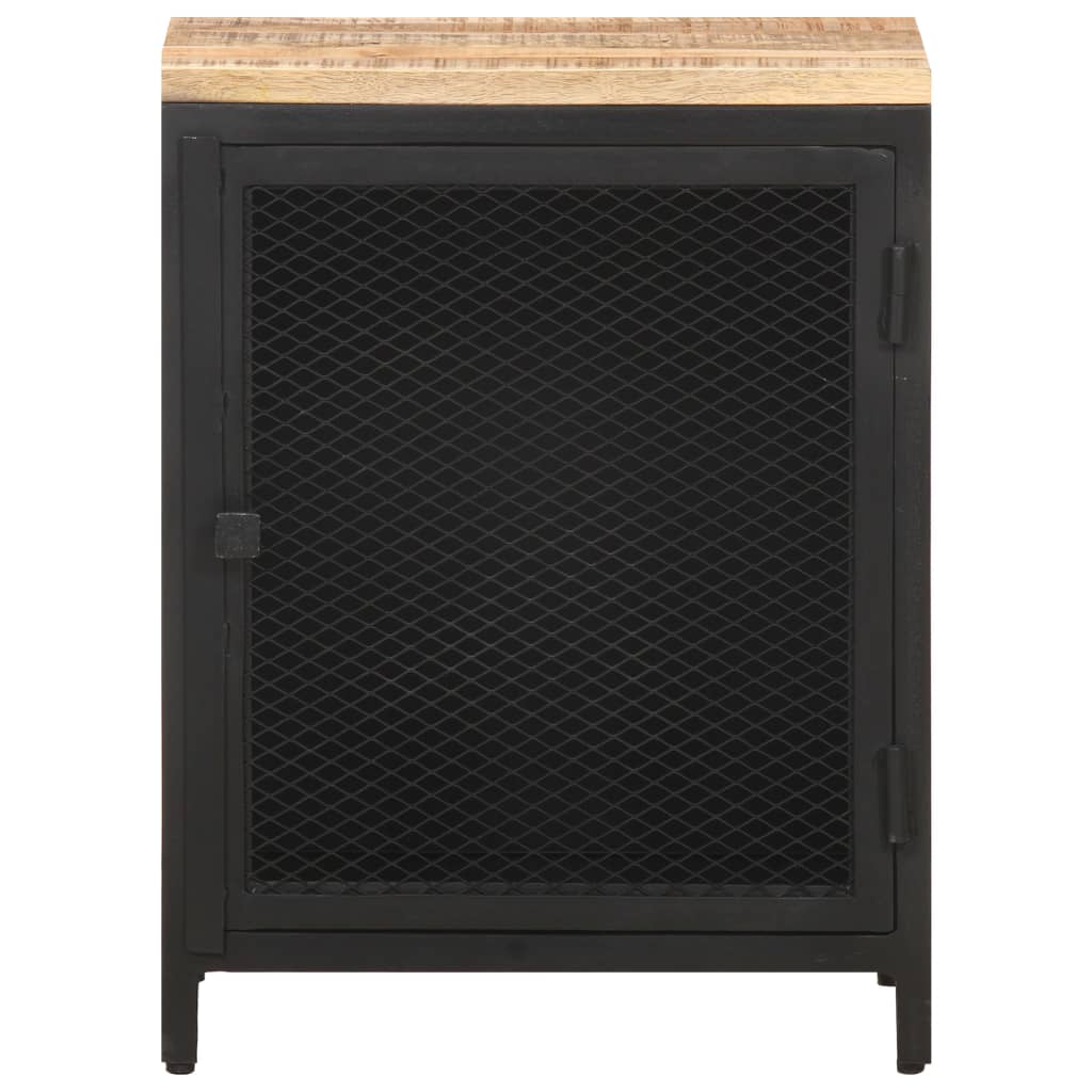 Bedside Cabinet Black Solid rough mango wood, powder-coated iron