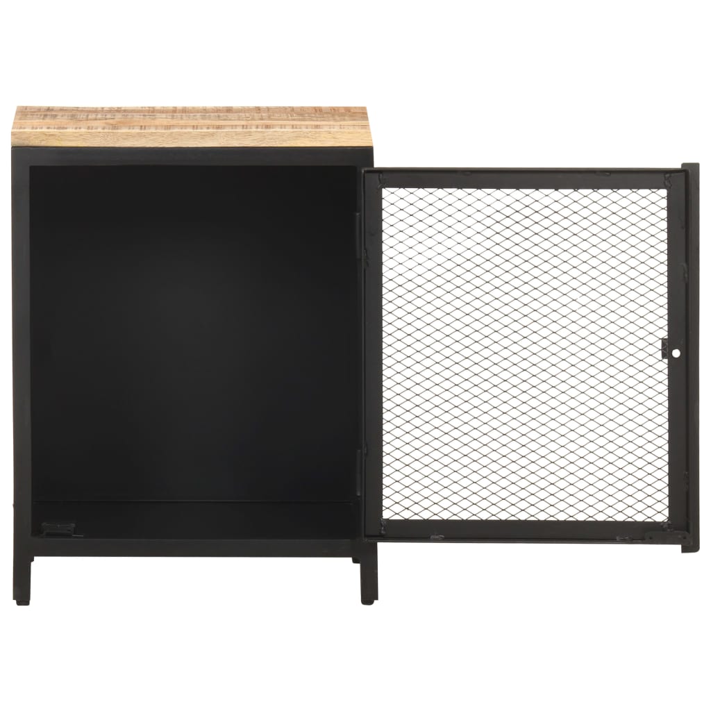 Bedside Cabinet Black Solid rough mango wood, powder-coated iron