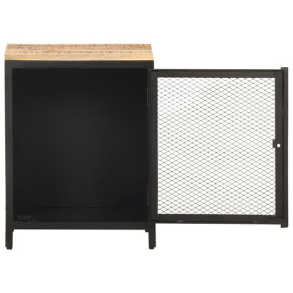 Bedside Cabinet Black Solid rough mango wood, powder-coated iron