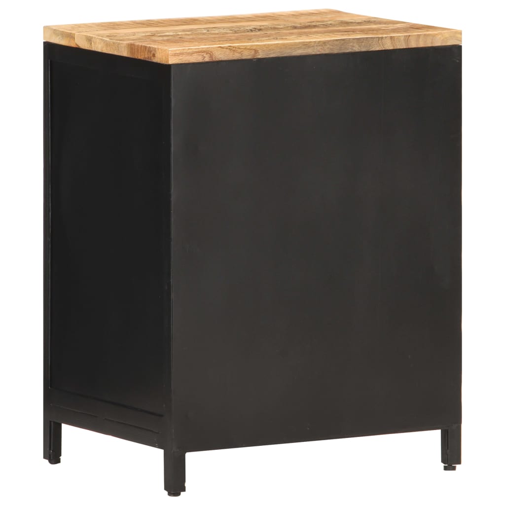 Bedside Cabinet Black Solid rough mango wood, powder-coated iron