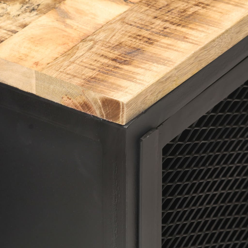 Bedside Cabinet Black Solid rough mango wood, powder-coated iron