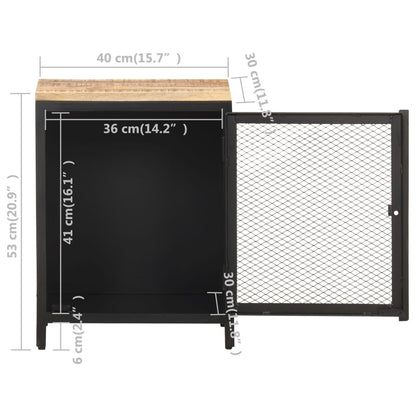 Bedside Cabinet Black Solid rough mango wood, powder-coated iron