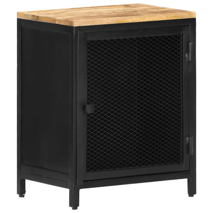 Bedside Cabinet Black Solid rough mango wood, powder-coated iron
