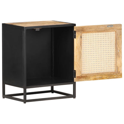 Bedside Cabinet Rough Mango Wood, Natural Cane