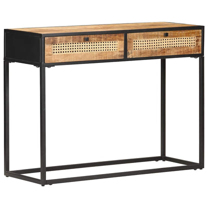 Console Table 39.4"x13.8"x29.5" Rough Mango Wood and Natural Cane