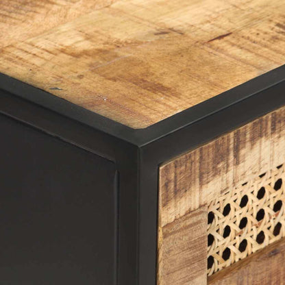 Console Table 39.4"x13.8"x29.5" Rough Mango Wood and Natural Cane