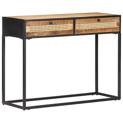 Console Table 39.4"x13.8"x29.5" Rough Mango Wood and Natural Cane
