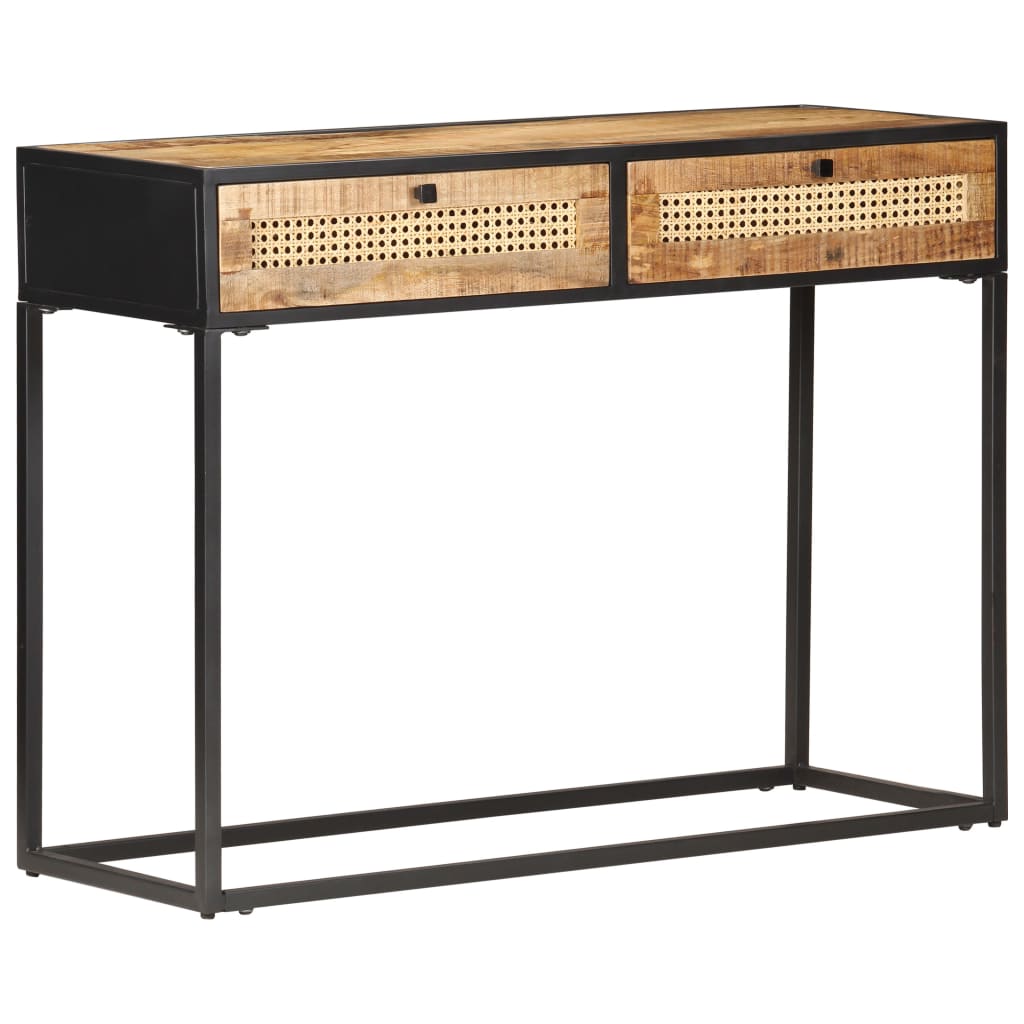 Console Table 39.4"x13.8"x29.5" Rough Mango Wood and Natural Cane
