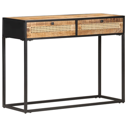 Console Table 39.4"x13.8"x29.5" Rough Mango Wood and Natural Cane