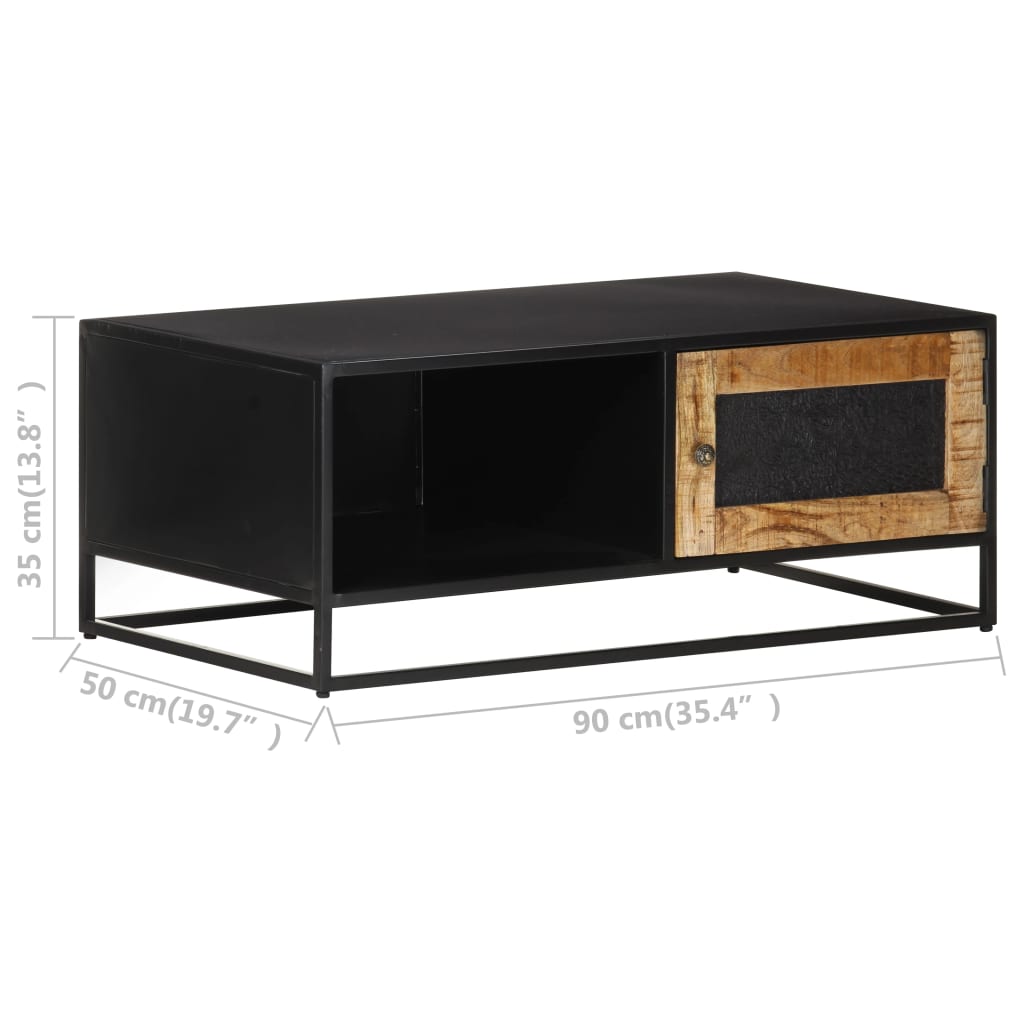 Coffee Table Natural Mango Wood and Black Rough Mango Wood, Iron, MDF