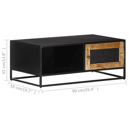 Coffee Table Natural Mango Wood and Black Rough Mango Wood, Iron, MDF