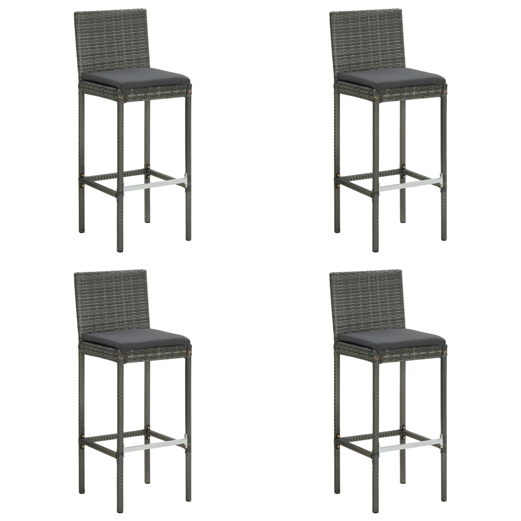 Bar Stool Set of 4 Grey Poly rattan Counter height