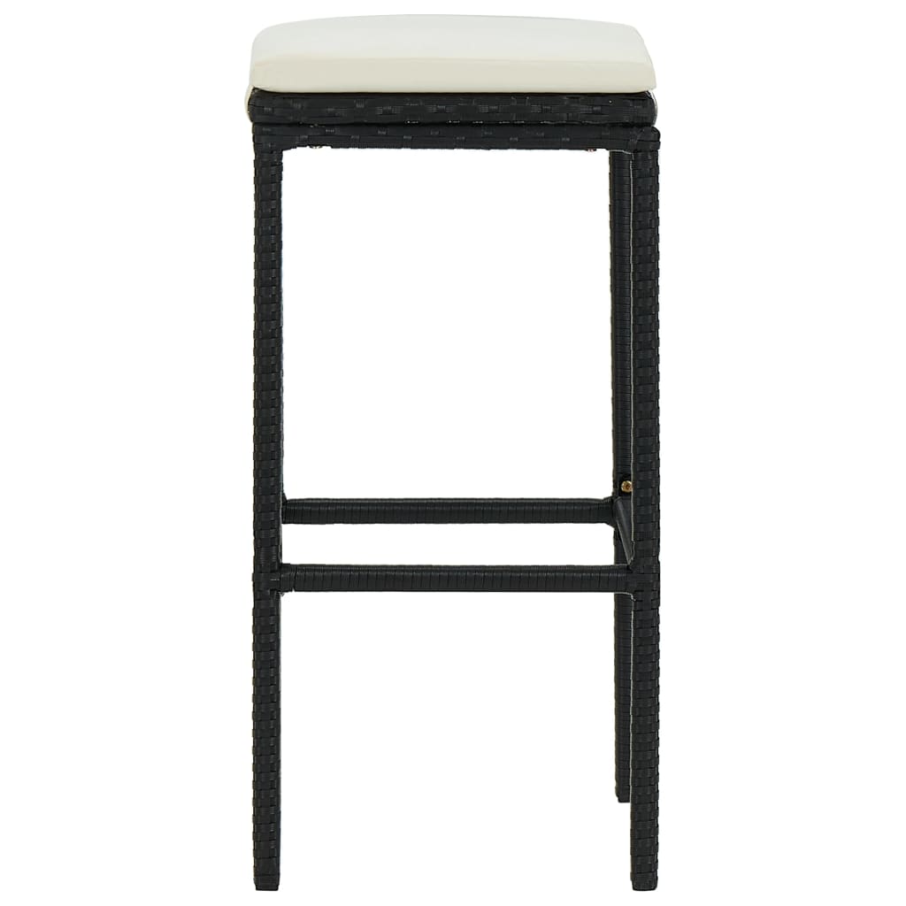 Bar Stool Set of 2 Black PE rattan Medium Footrest Bar Stool