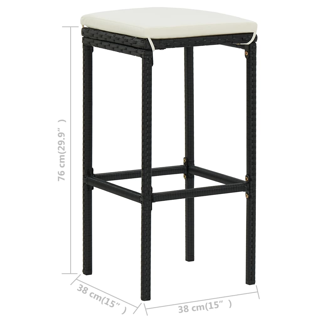 Bar Stool Set of 2 Black PE rattan Medium Footrest Bar Stool