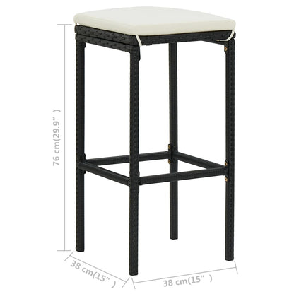 Bar Stool Set of 2 Black PE rattan Medium Footrest Bar Stool