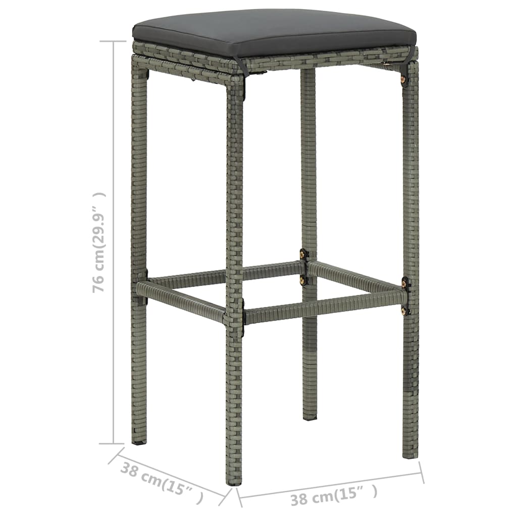 Bar Stool Set of 3 Grey Poly Rattan Standard Footrest