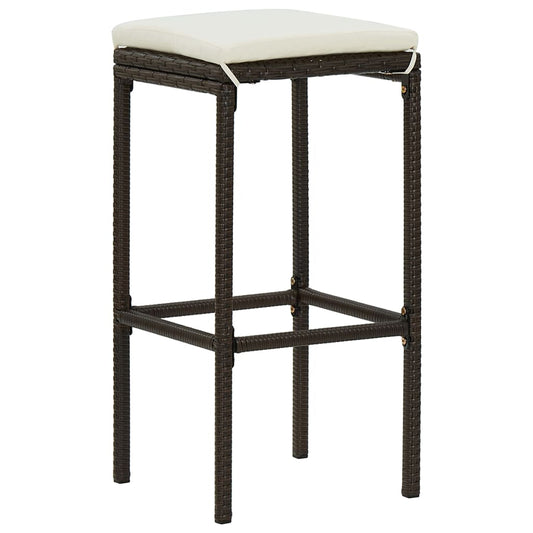 Bar Stool Set of 4 Brown with cream white cushion