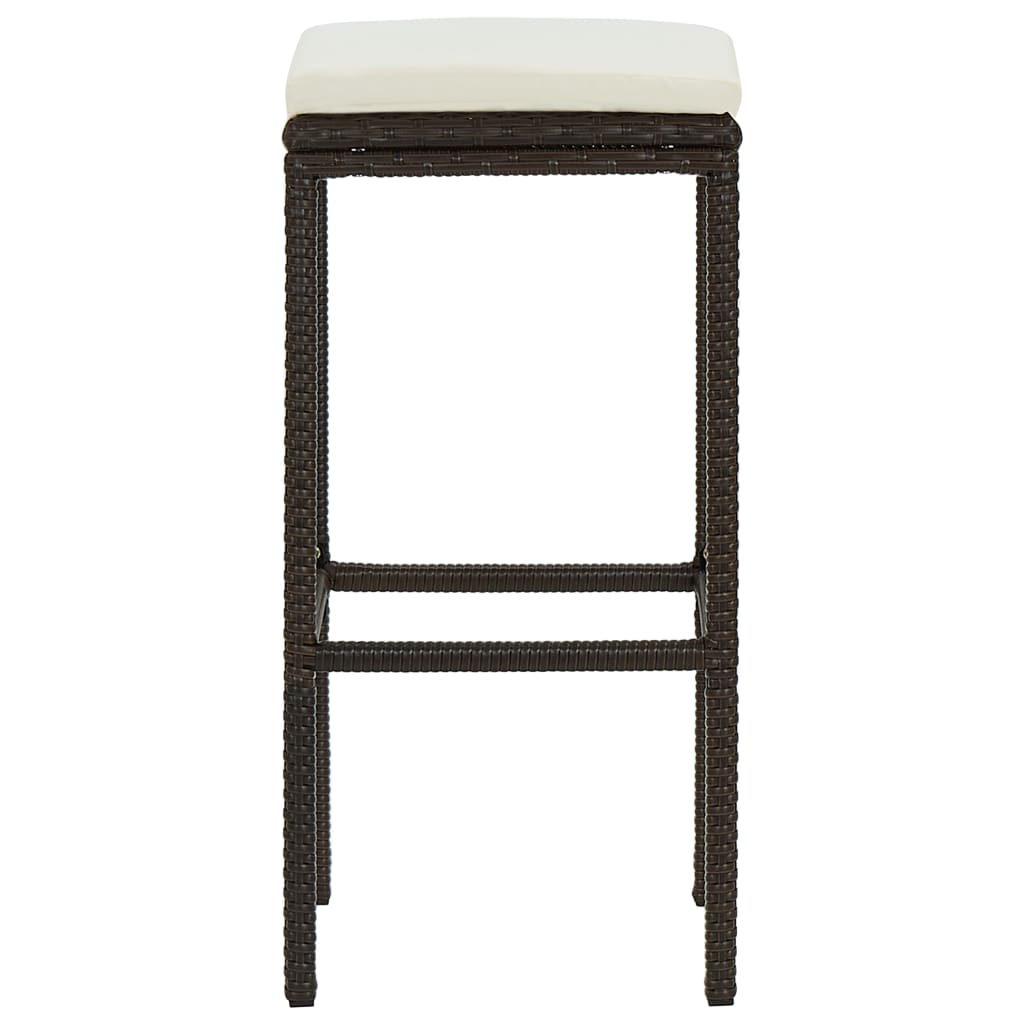 Bar Stool Set of 4 Brown with cream white cushion