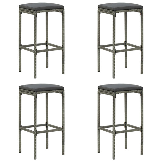 Bar Stool Set of 4 Grey PE Rattan Standard Footrest