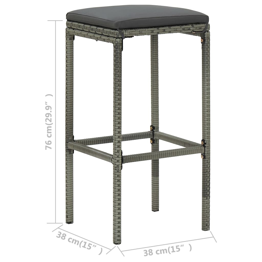 Bar Stool Set of 4 Grey PE Rattan Standard Footrest