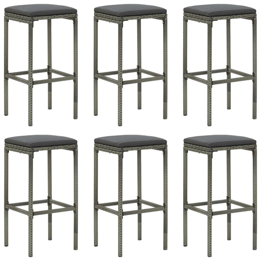 Bar Stool Set of 6 Grey PE rattan, steel, polyester Medium