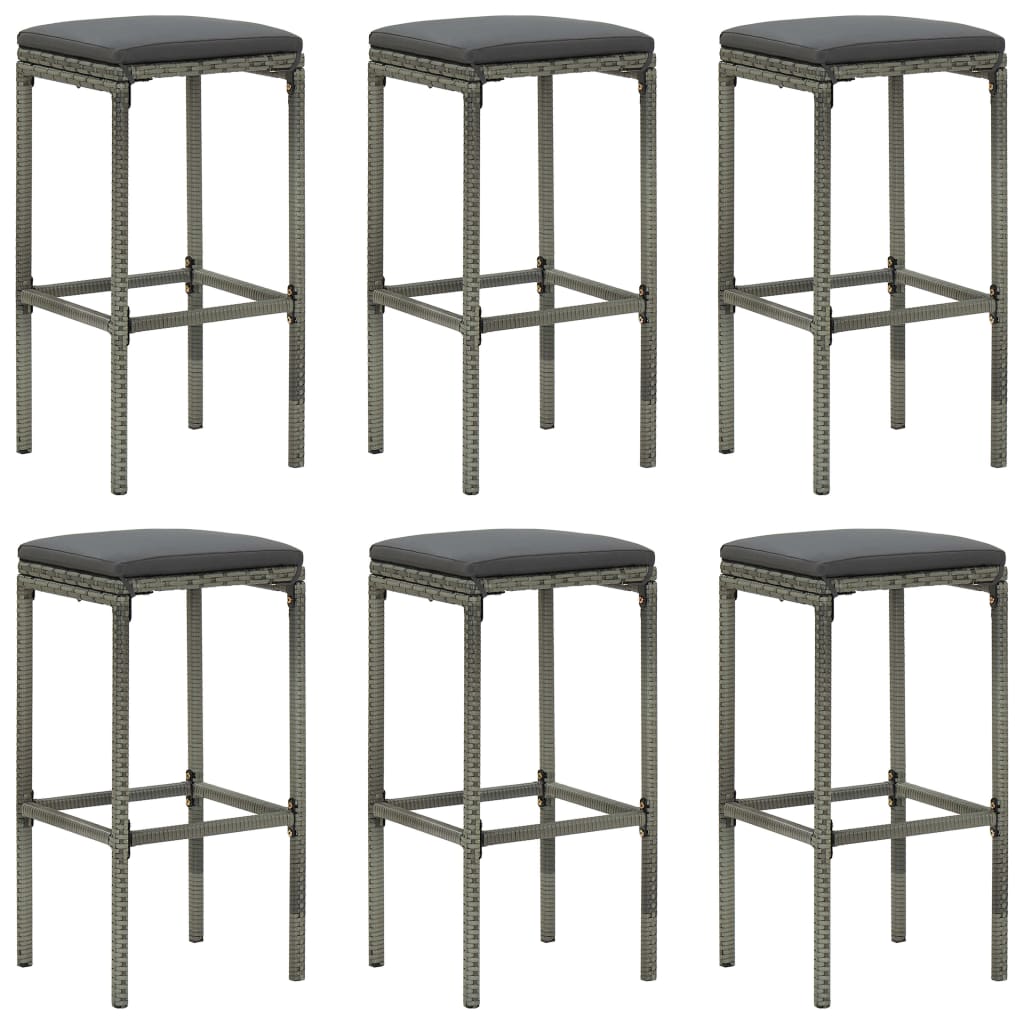 Bar Stool Set of 6 Grey PE rattan, steel, polyester Medium